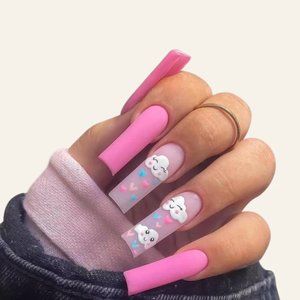 Cloud & Heart Print Press on Nails - Message to ship free